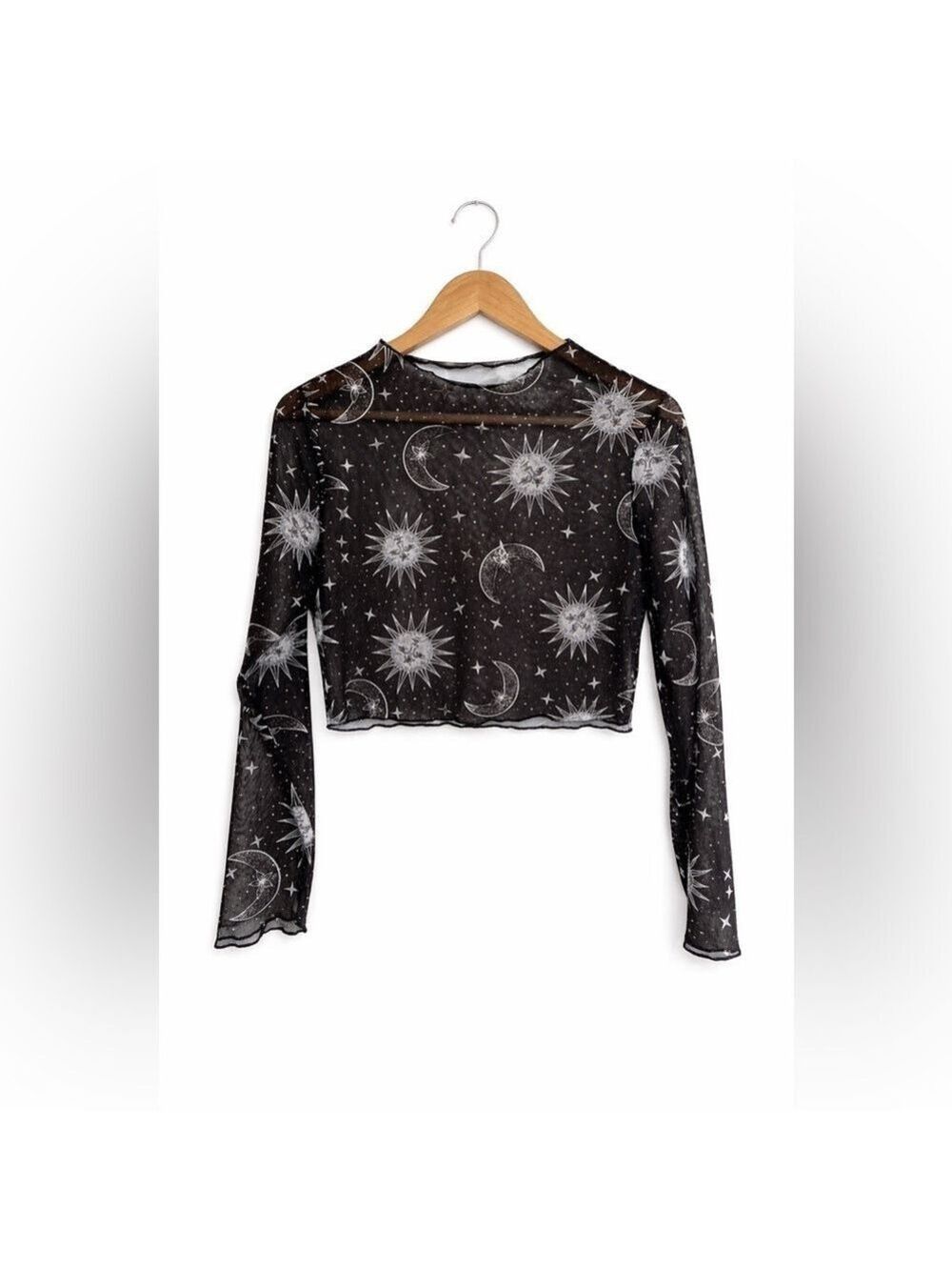 Y2K Celestial Sun Moon Star Mesh Crop Top